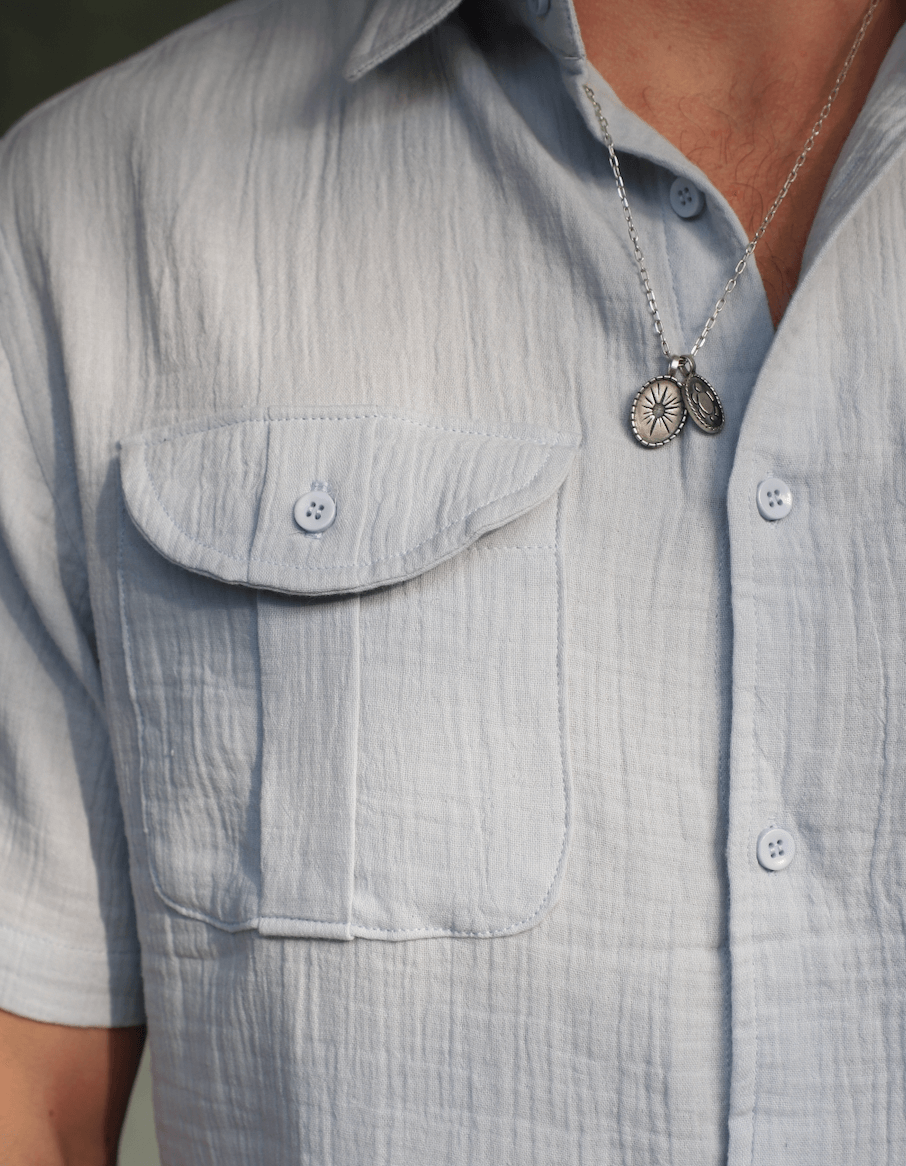 Camisa Cargo Algodón Orgánico Hombre | Celeste Agua - Good Hope