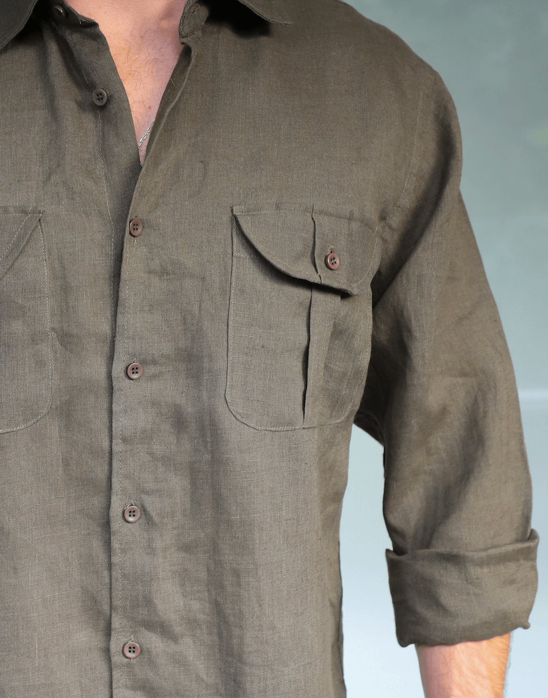 Camisa Cargo Lino Hombre | Verde Caqui - Good Hope