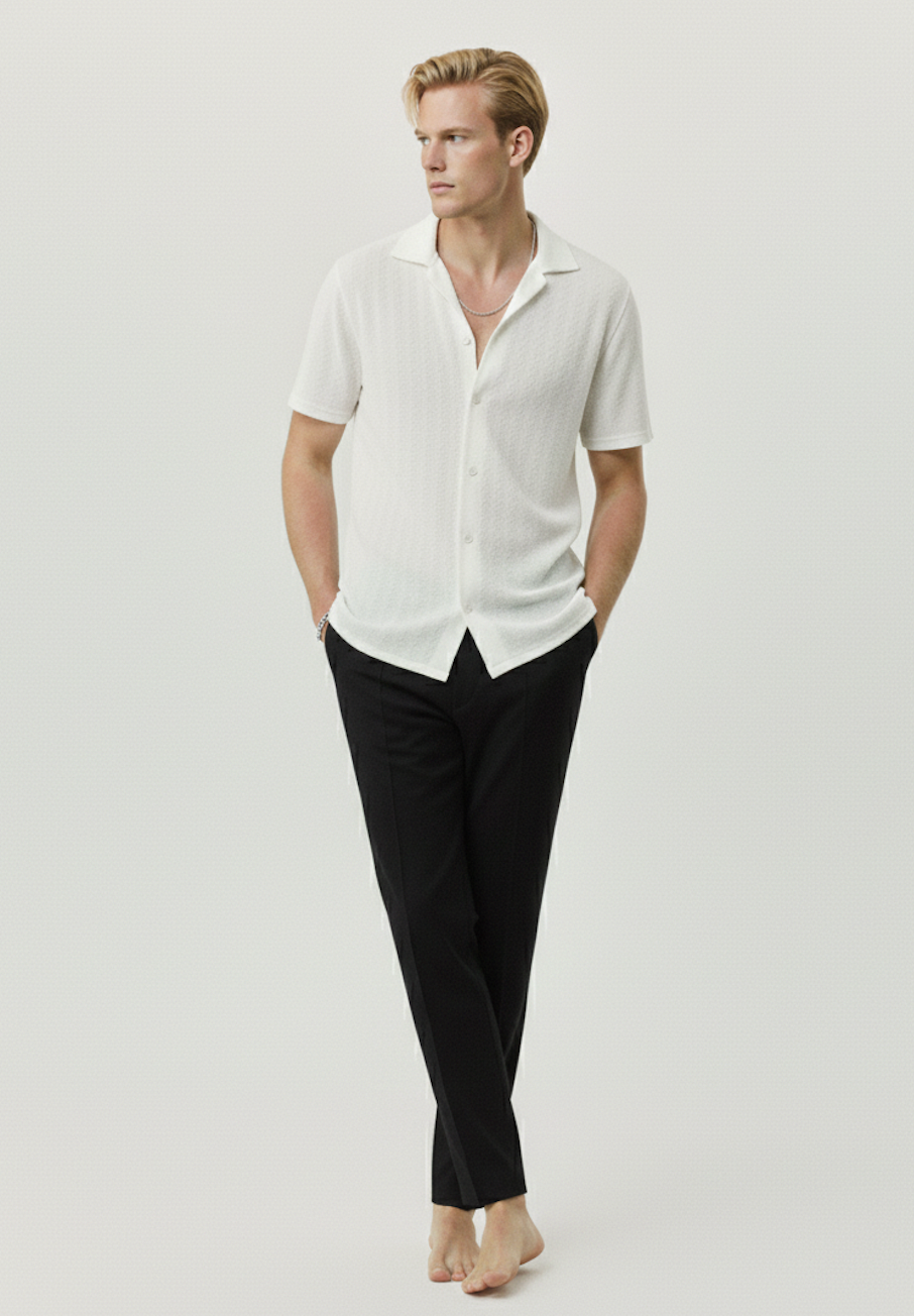 Camisa de Crochet Hombre | Blanco