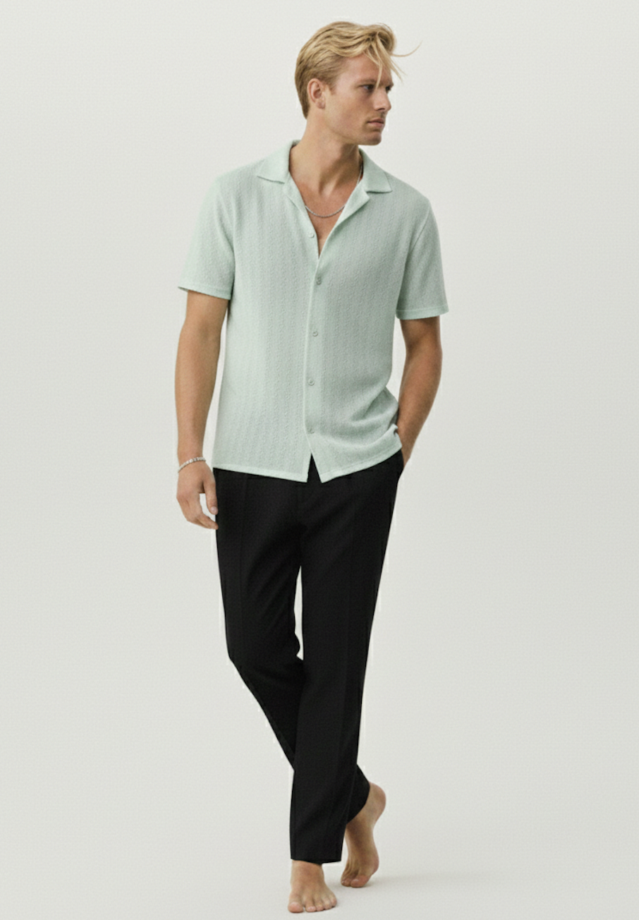 Camisa de Crochet Hombre | Verde Pastel