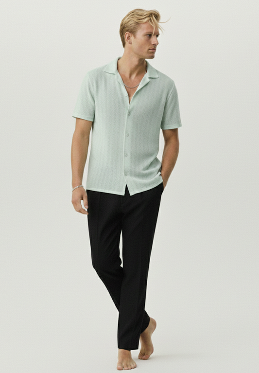 Camisa de Crochet Hombre | Verde Pastel