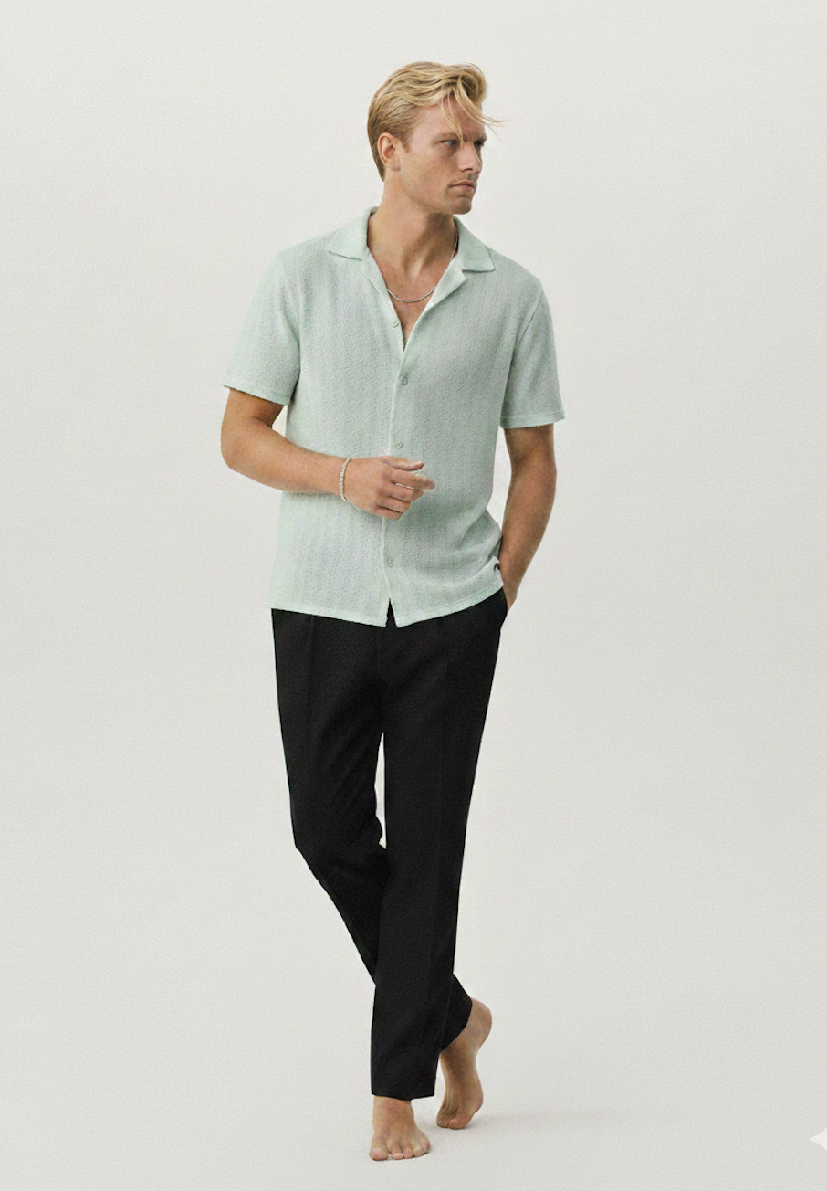 Camisa de Crochet Hombre | Verde Pastel