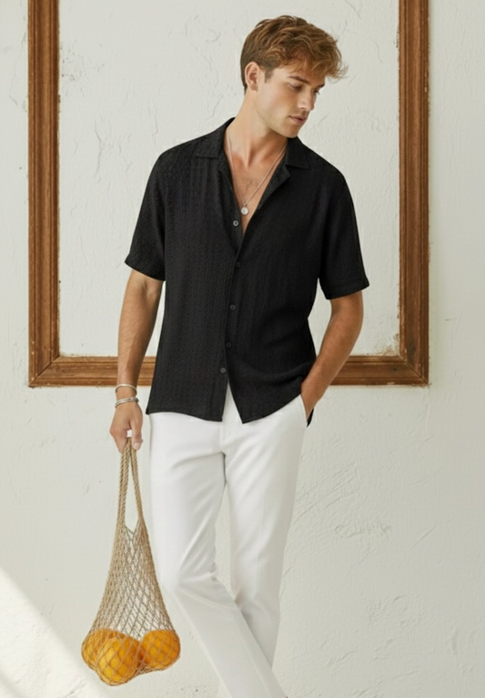 Camisa de Crochet Hombre | Negro