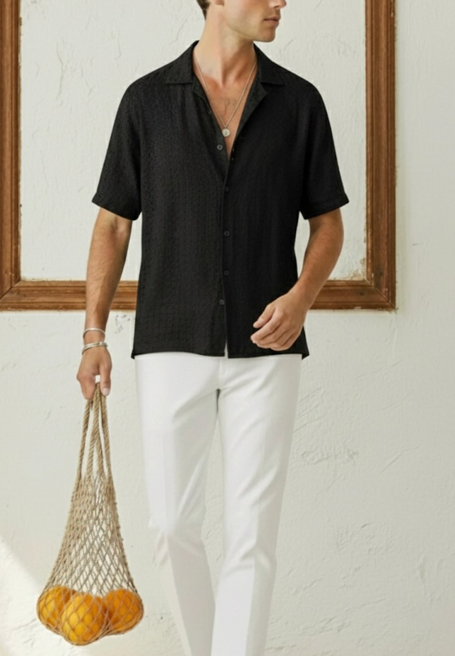 Camisa de Crochet Hombre | Negro