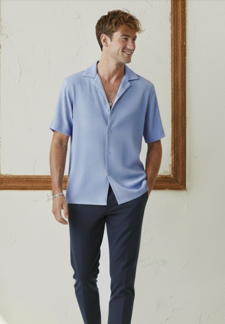 Camisa de Crochet Hombre | Celeste